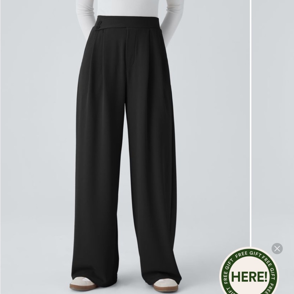 HALARA High Waist Waffle Knit Wide Leg Pants Black